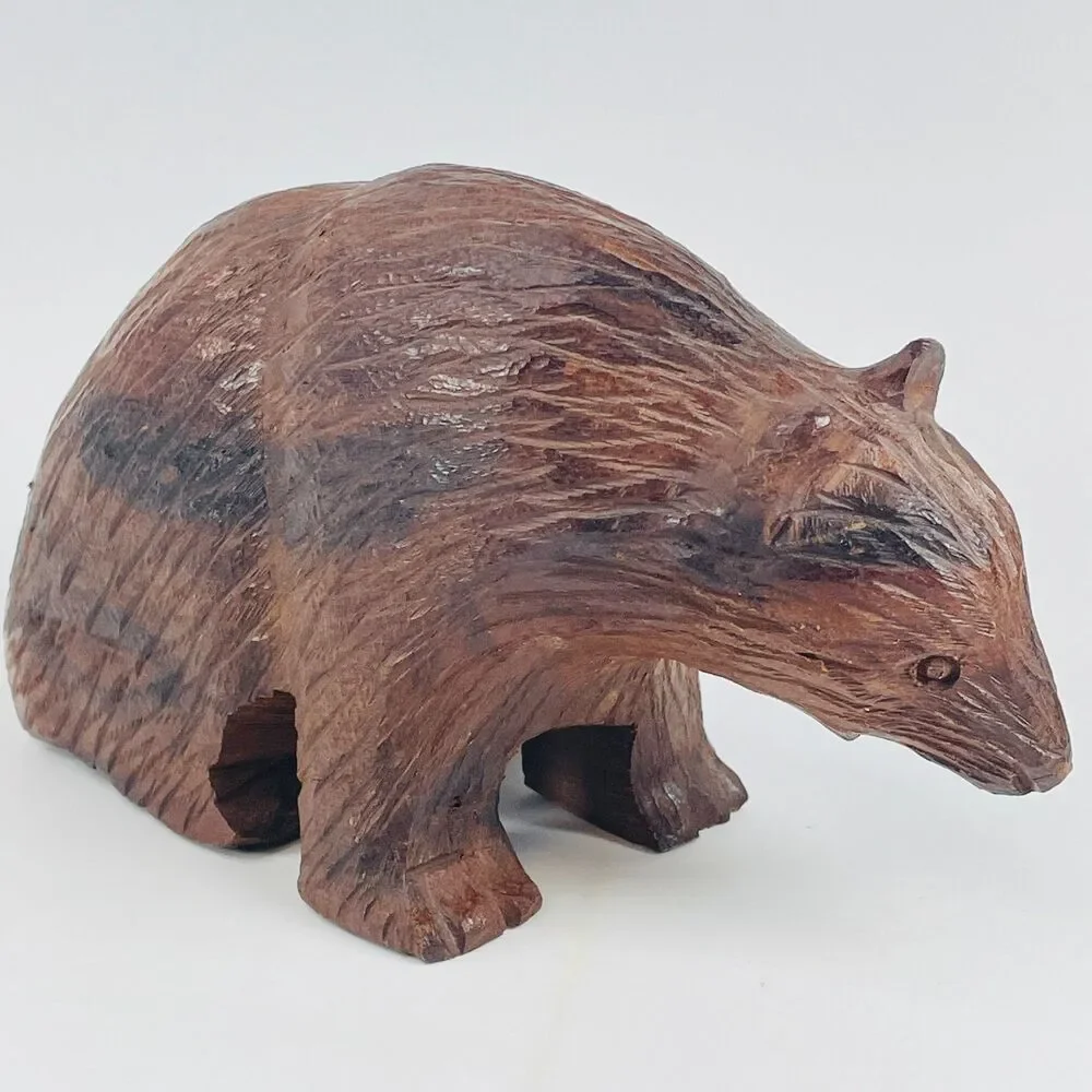 Vintage Hand Carved Ironwood Bear Figurine Rustic Folk Art Animal Sculpture 7
